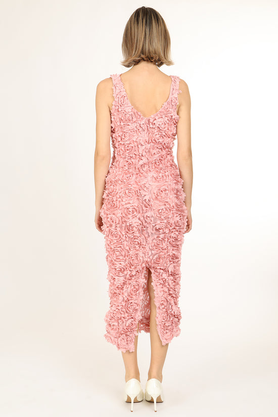 Morgan Petal Tulle Textured Mesh Bodycon Midi Dress