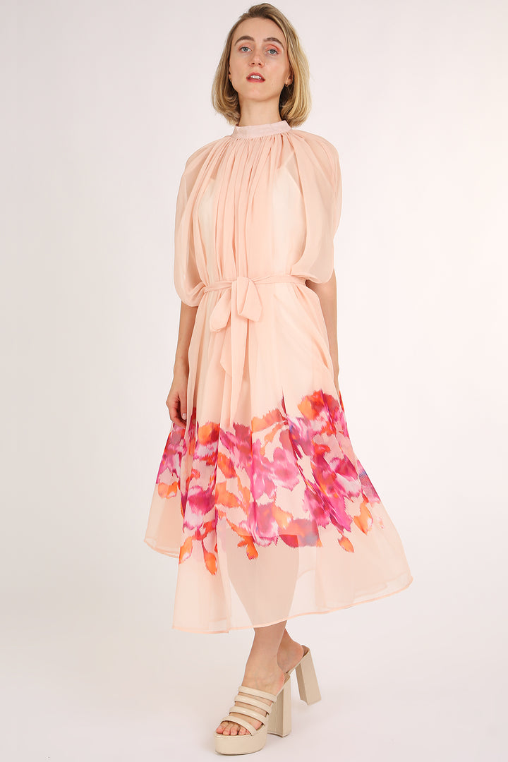 Abigail Floral Print Pleated Puff Chiffon Maxi Dress - Shop Beulah Style
