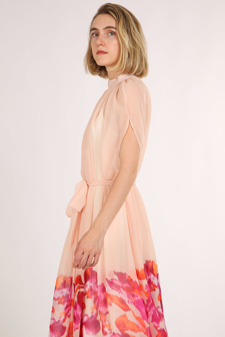 Abigail Floral Print Pleated Puff Chiffon Maxi Dress - Shop Beulah Style