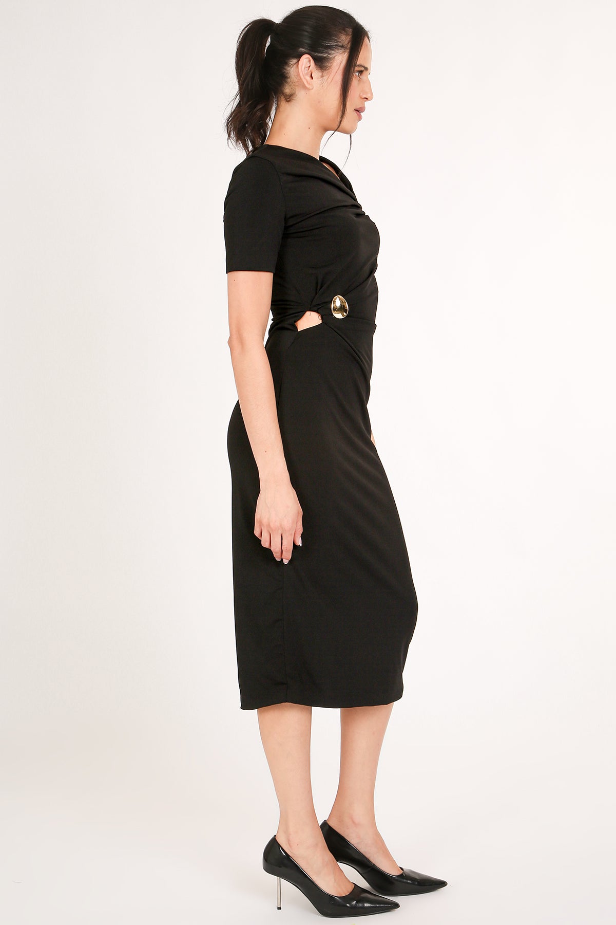 Sebastian Asymmetrical Multi-Brooch Midi Bodycon Dress - Shop Beulah Style