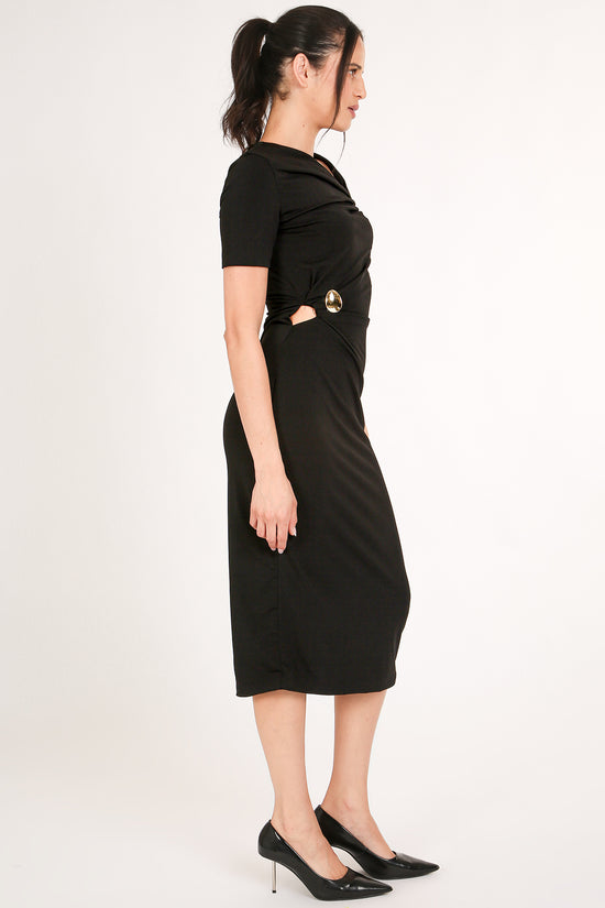 Sebastian Asymmetrical Multi-Brooch Midi Bodycon Dress - Shop Beulah Style