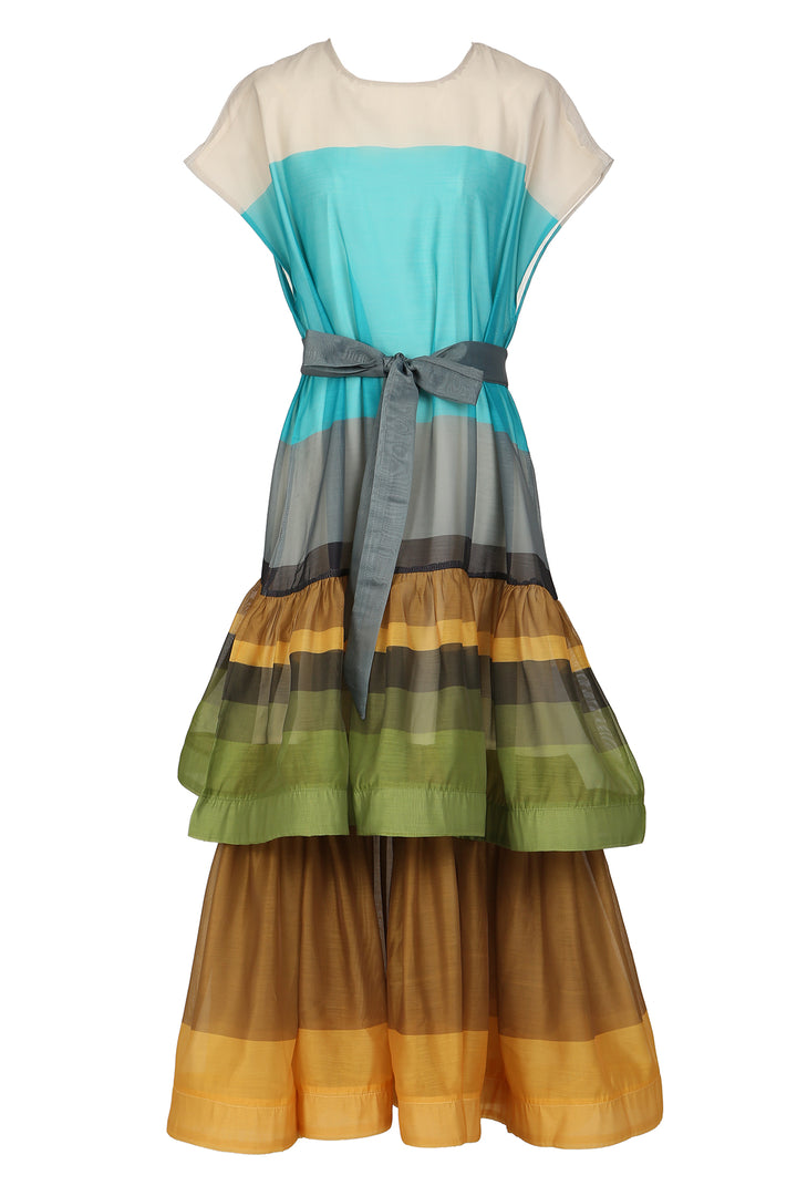 Quentin Multi-Colorblock Tiered Flare Ruffles Maxi Dress - Shop Beulah Style