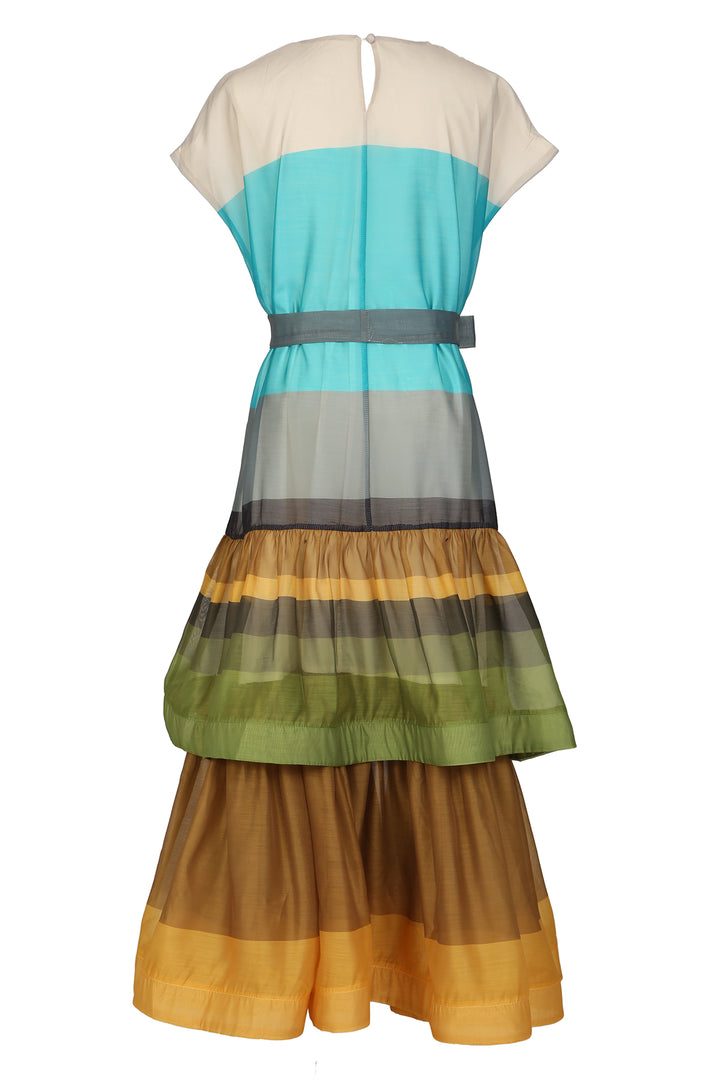 Quentin Multi-Colorblock Tiered Flare Ruffles Maxi Dress - Shop Beulah Style