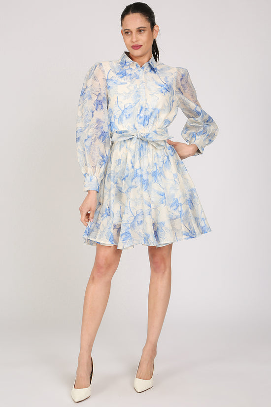 Jackson Floral Print Belted A-Line Puff Mini Dress - Shop Beulah Style