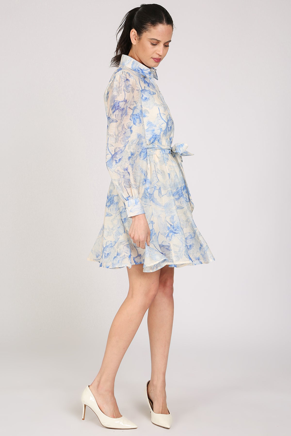 Jackson Floral Print Belted A-Line Puff Mini Dress - Shop Beulah Style