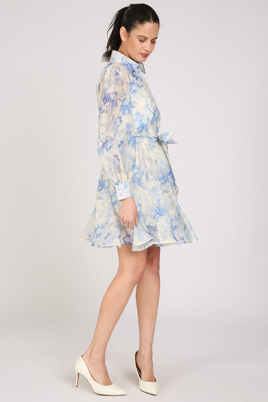 Jackson Floral Print Belted A-Line Puff Mini Dress - Shop Beulah Style