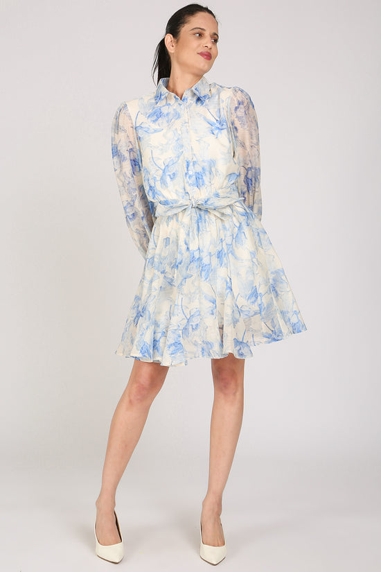 Jackson Floral Print Belted A-Line Puff Mini Dress - Shop Beulah Style