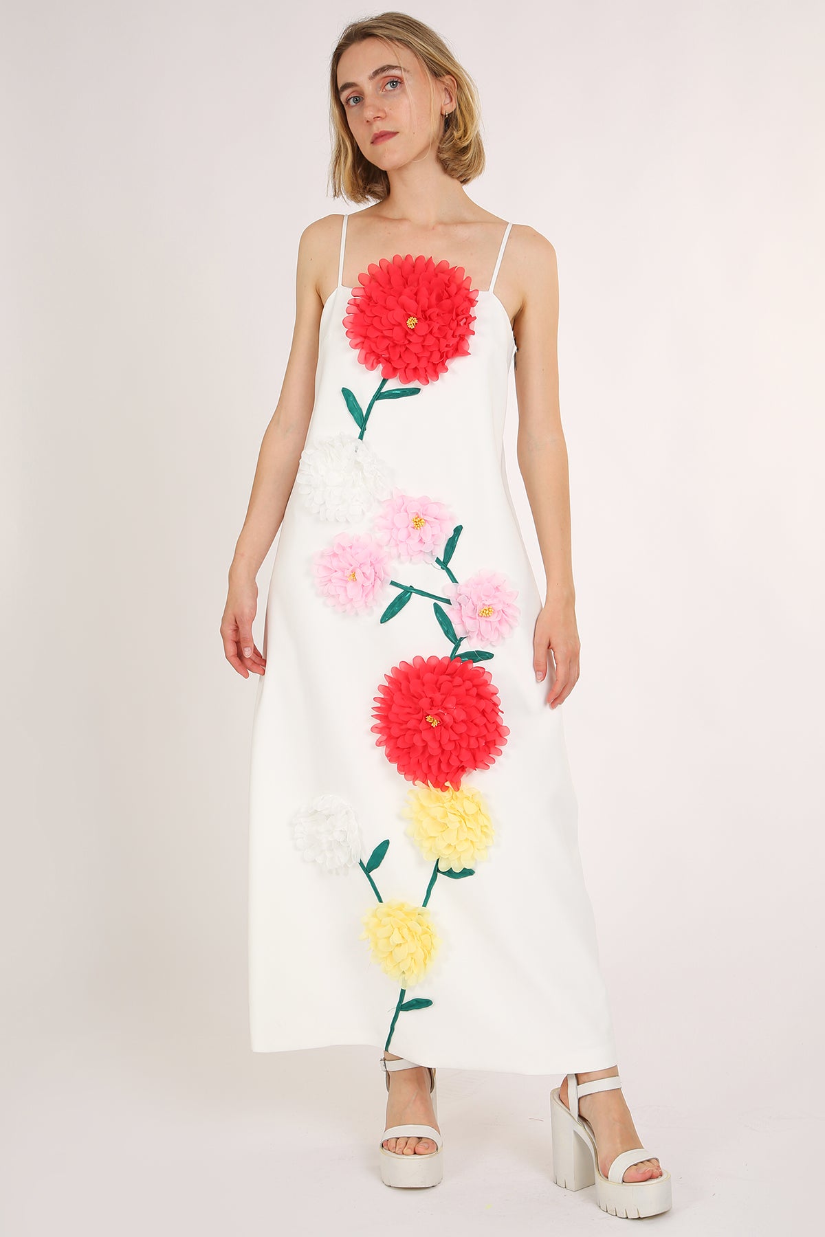 Bethany 3D Tulle Floral Applique A-Line Maxi Slip Dress - Shop Beulah Style