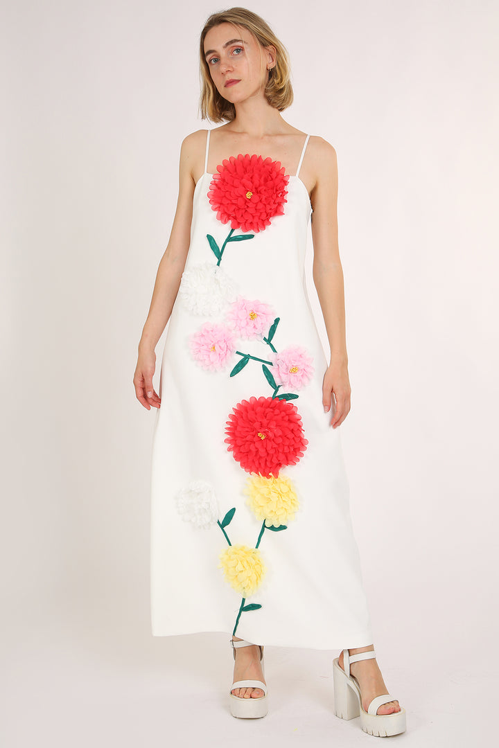 Bethany 3D Tulle Floral Applique A-Line Maxi Slip Dress - Shop Beulah Style