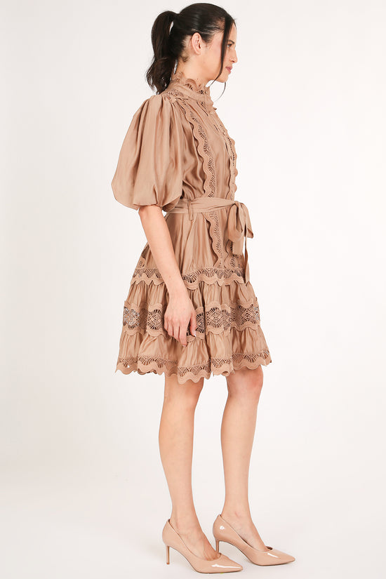 Rebecca Scallop Lace Trim Detail Ruffled A-Line Mini Dress - Shop Beulah Style