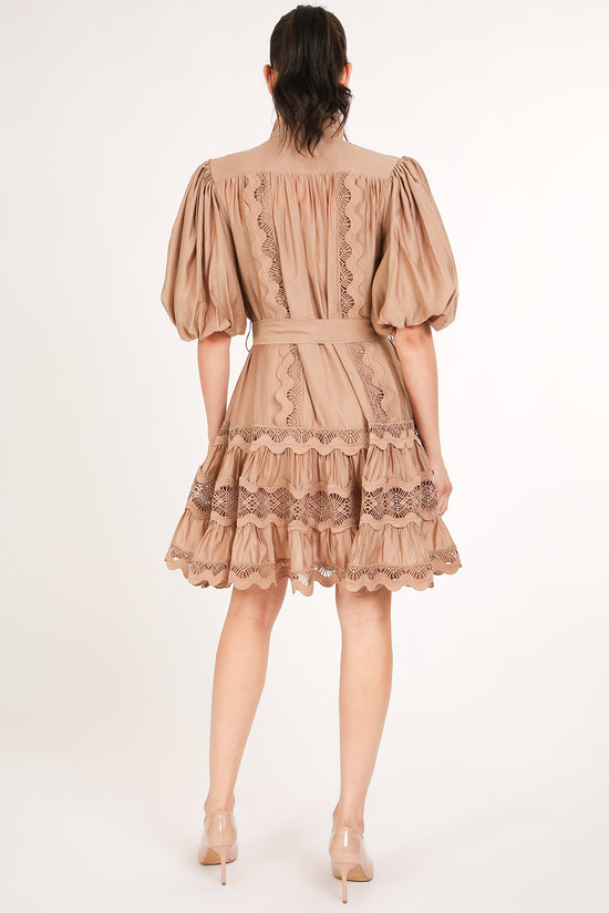 Rebecca Scallop Lace Trim Detail Ruffled A-Line Mini Dress - Shop Beulah Style