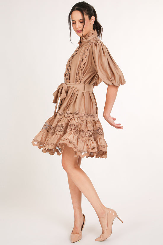 Rebecca Scallop Lace Trim Detail Ruffled A-Line Mini Dress - Shop Beulah Style