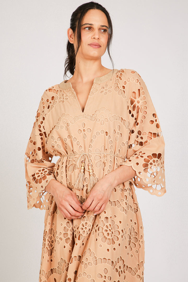 Molly Floral Eyelet V-Neck Belted Maxi Shift Dress - Shop Beulah Style