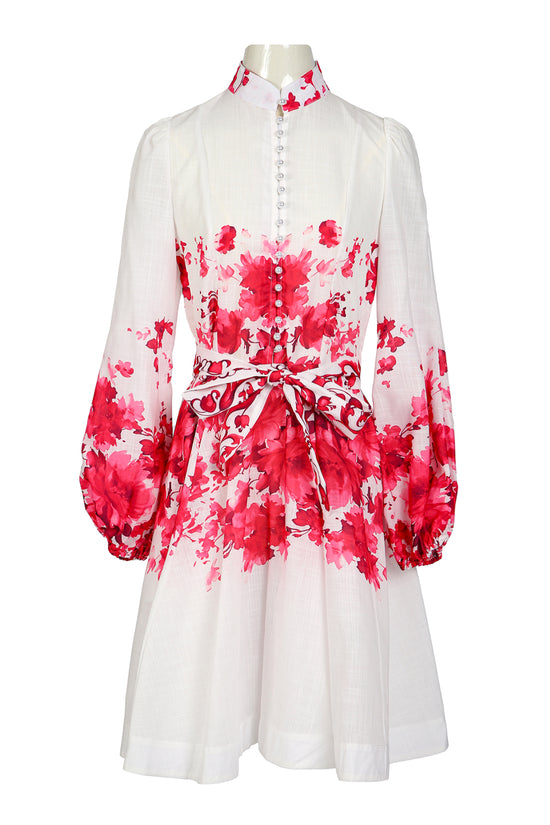 Ruby Contrast Floral Printed Linen-Style Midi Dress - Shop Beulah Style