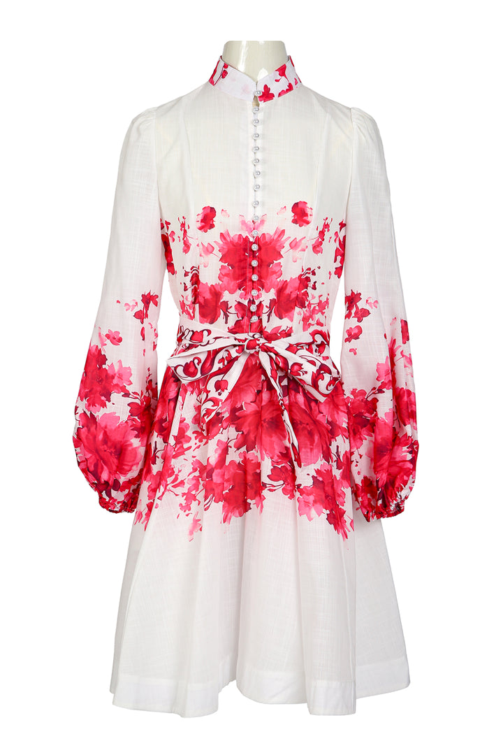 Ruby Contrast Floral Printed Linen-Style Midi Dress - Shop Beulah Style