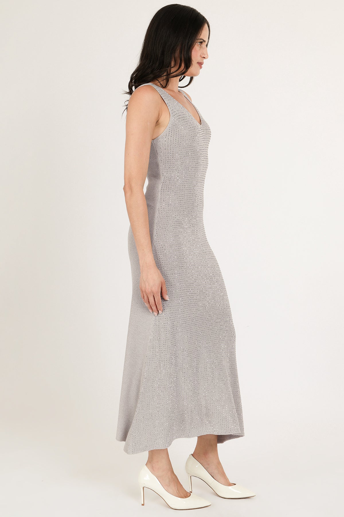 Hannah Micro Studded Sleeveless Sheath Knit Maxi Dress