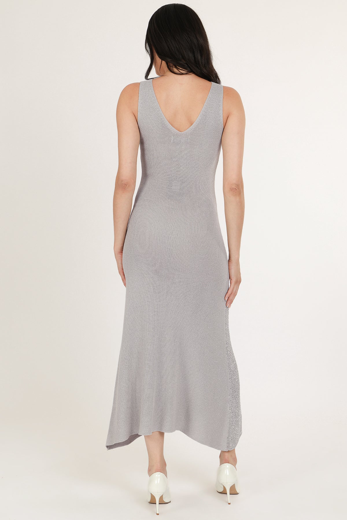 Hannah Micro Studded Sleeveless Sheath Knit Maxi Dress