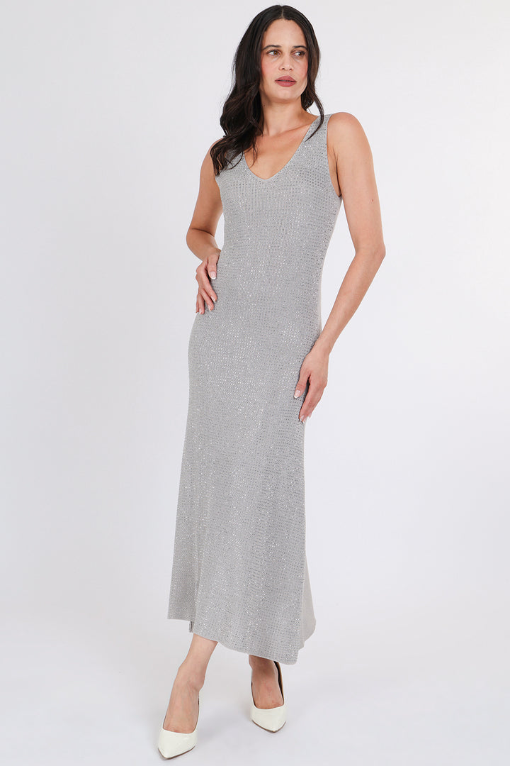 Hannah Micro Studded Sleeveless Sheath Knit Maxi Dress