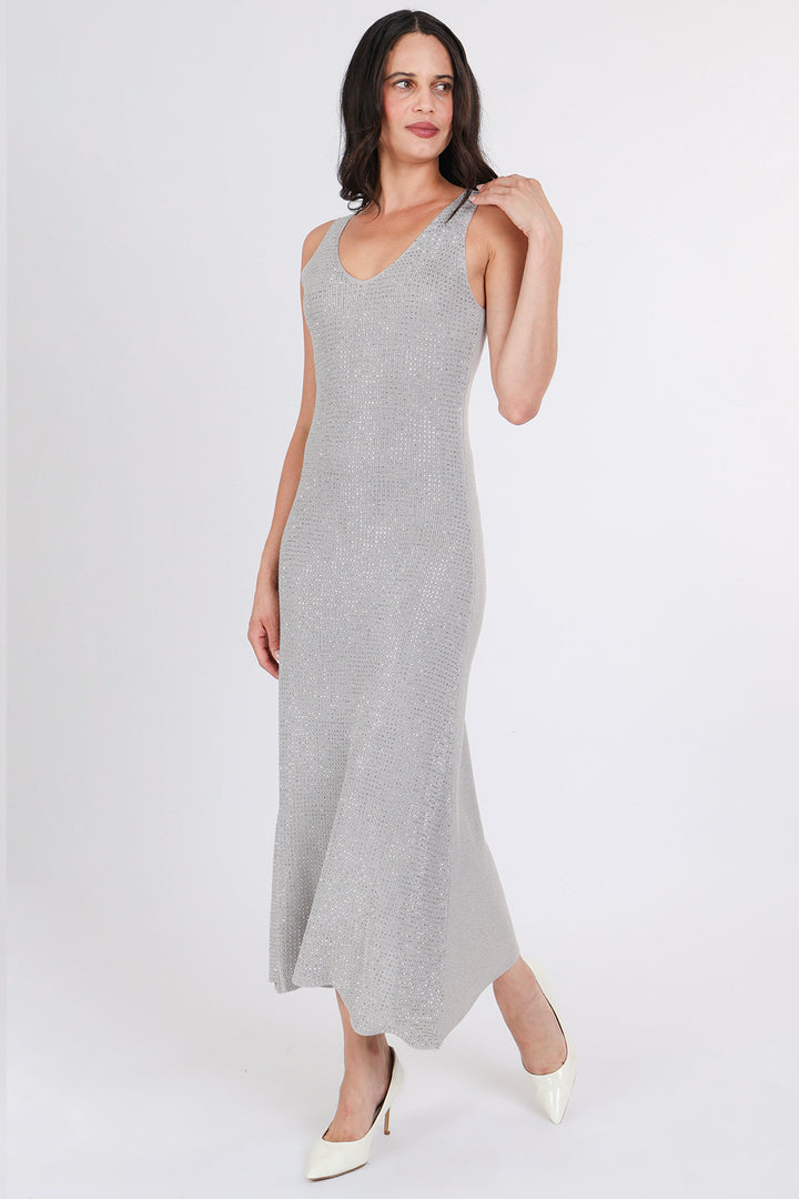 Hannah Micro Studded Sleeveless Sheath Knit Maxi Dress