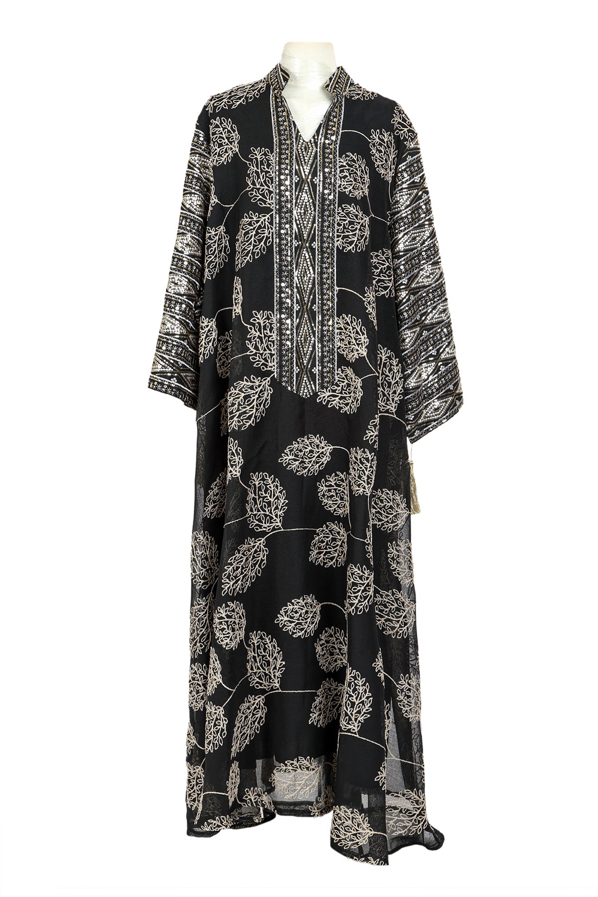 Willow Jacquard Sequined V-Neck Tasseled Maxi Tunic Dress