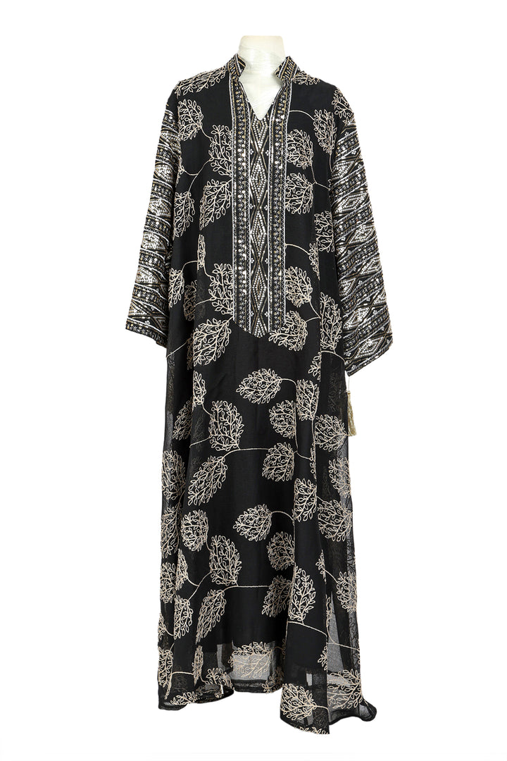 Willow Jacquard Sequined V-Neck Tasseled Maxi Tunic Dress