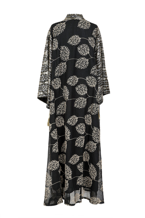 Willow Jacquard Sequined V-Neck Tasseled Maxi Tunic Dress