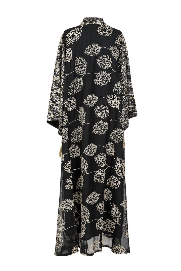 Willow Jacquard Sequined V-Neck Tasseled Maxi Tunic Dress