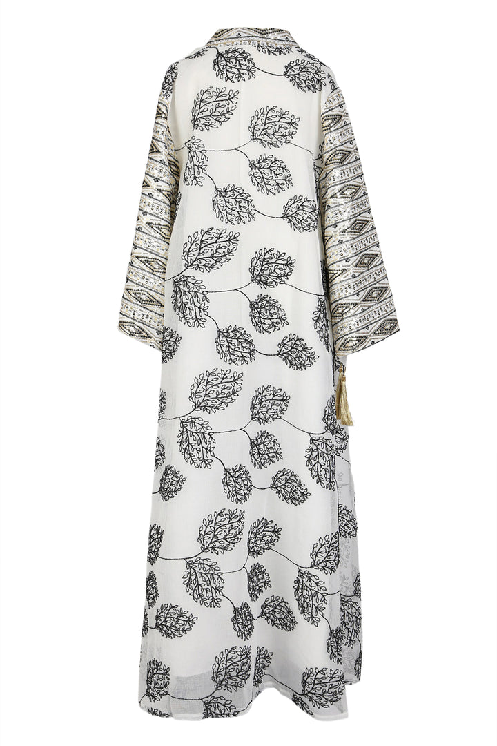 Willow Jacquard Sequined V-Neck Tasseled Maxi Tunic Dress