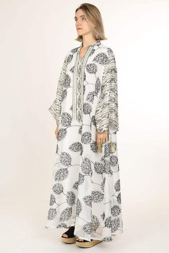 Willow Jacquard Sequined V-Neck Tasseled Maxi Tunic Dress