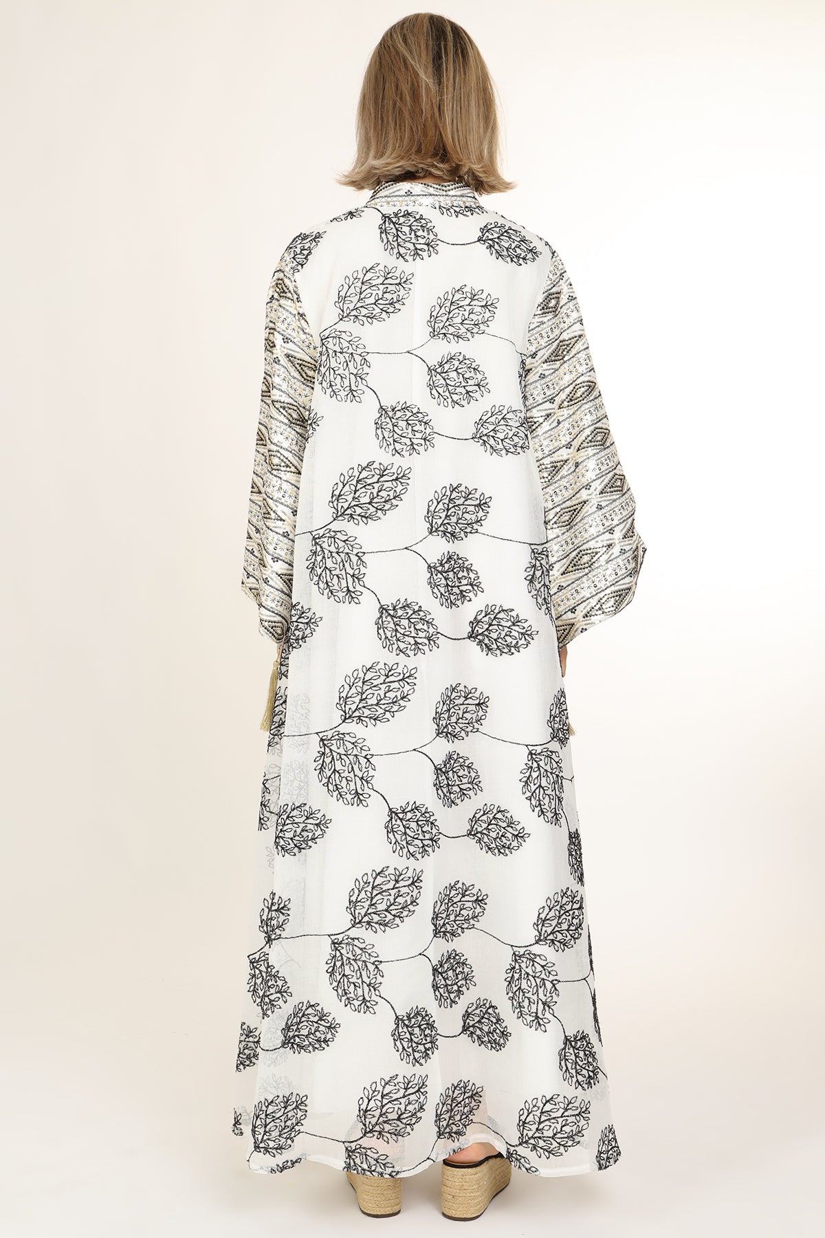 Willow Jacquard Sequined V-Neck Tasseled Maxi Tunic Dress