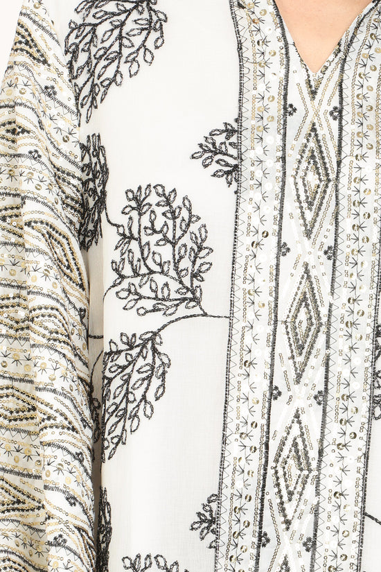 Willow Jacquard Sequined V-Neck Tasseled Maxi Tunic Dress