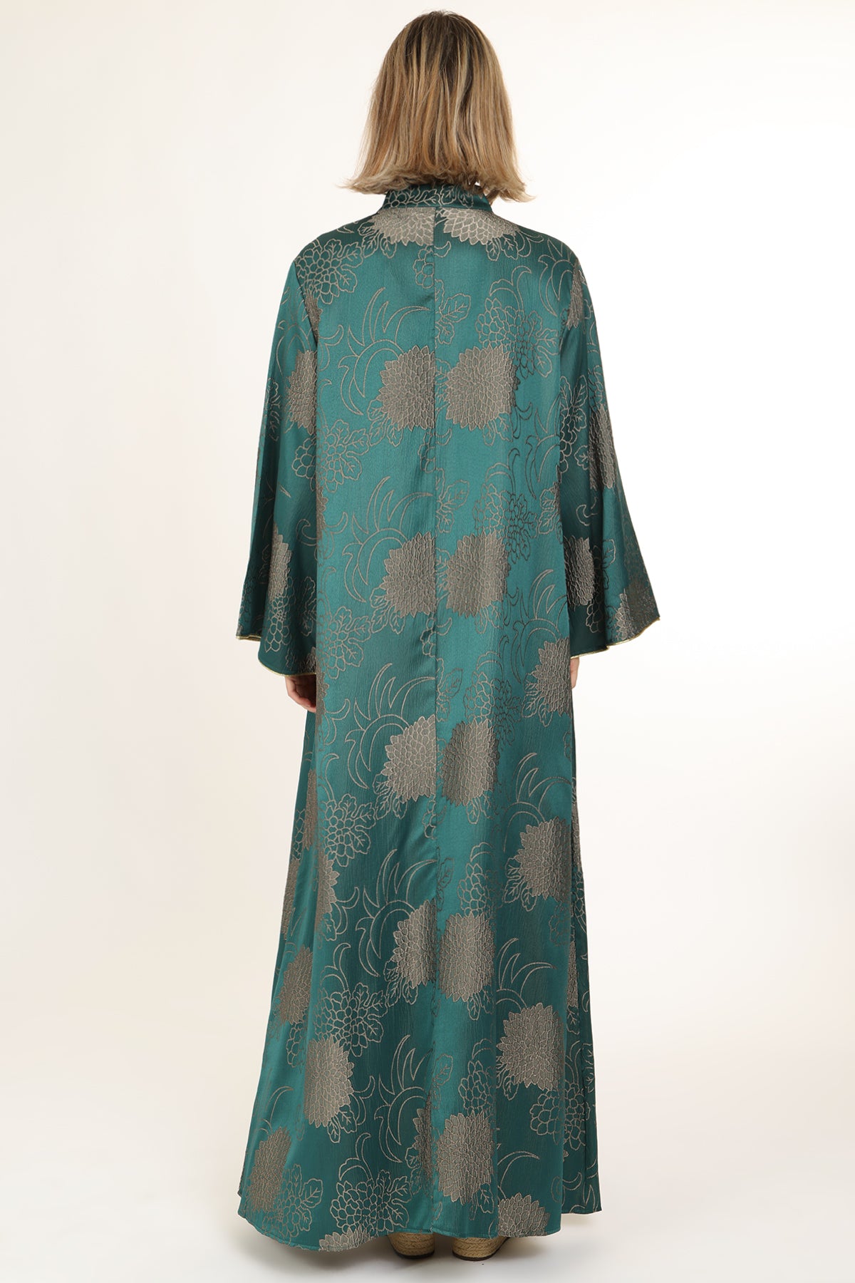 Xavier Embellished Jacquard Detail V-Neck Maxi Tunic Dress