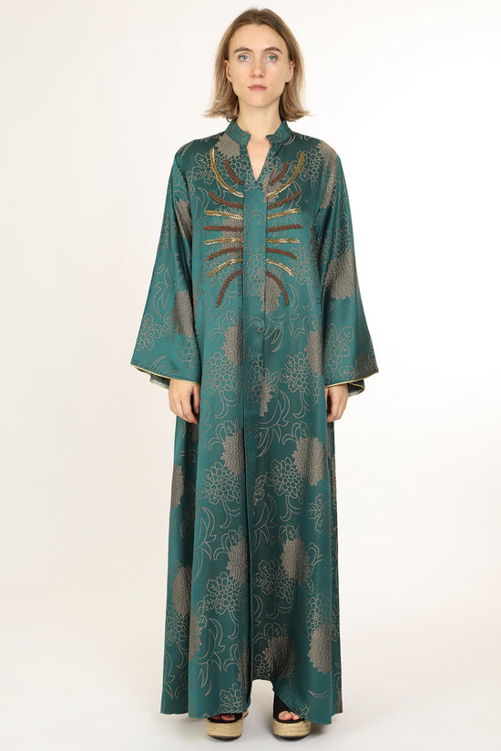 Xavier Embellished Jacquard Detail V-Neck Maxi Tunic Dress