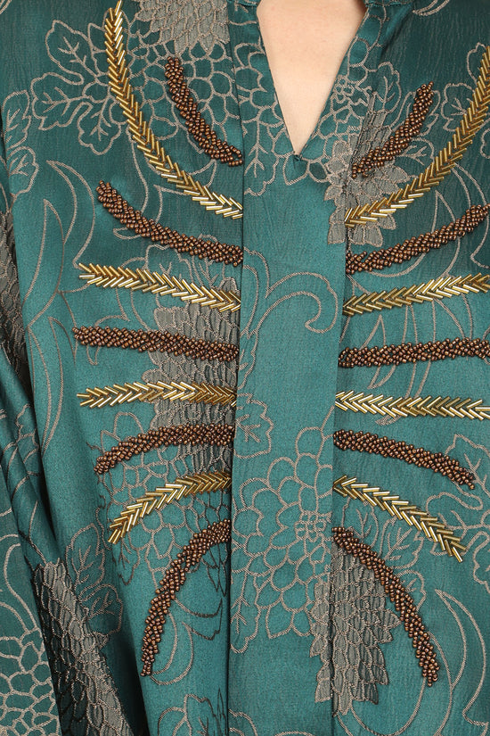 Xavier Embellished Jacquard Detail V-Neck Maxi Tunic Dress