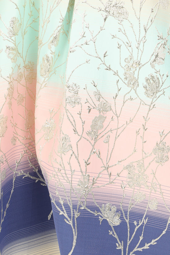 Indigo Colorblock Gradation Embroidered Maxi Tunic Dress