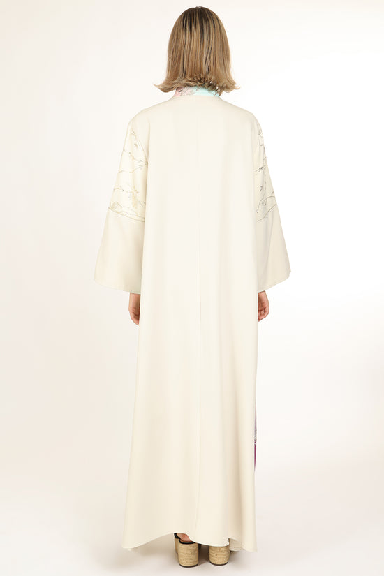 Indigo Colorblock Gradation Embroidered Maxi Tunic Dress