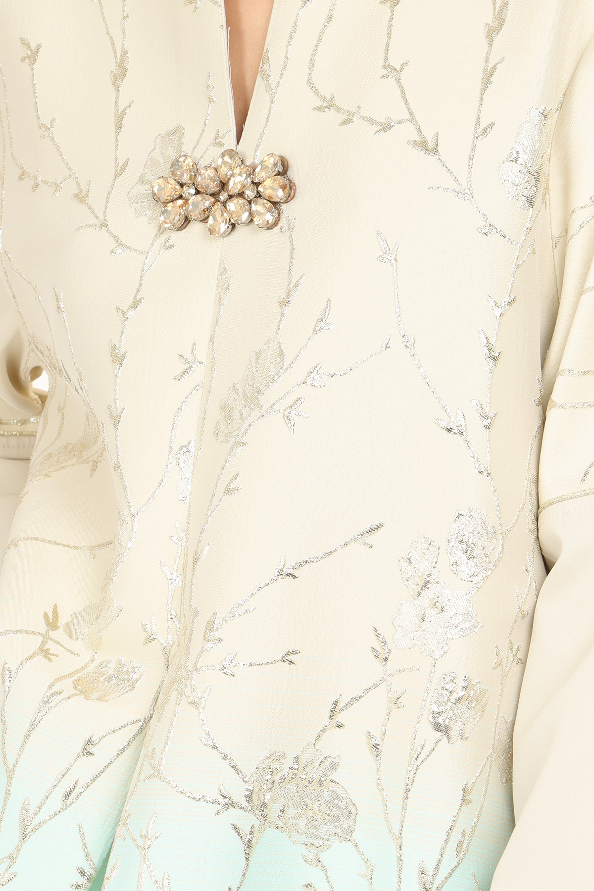 Indigo Colorblock Gradation Embroidered Maxi Tunic Dress