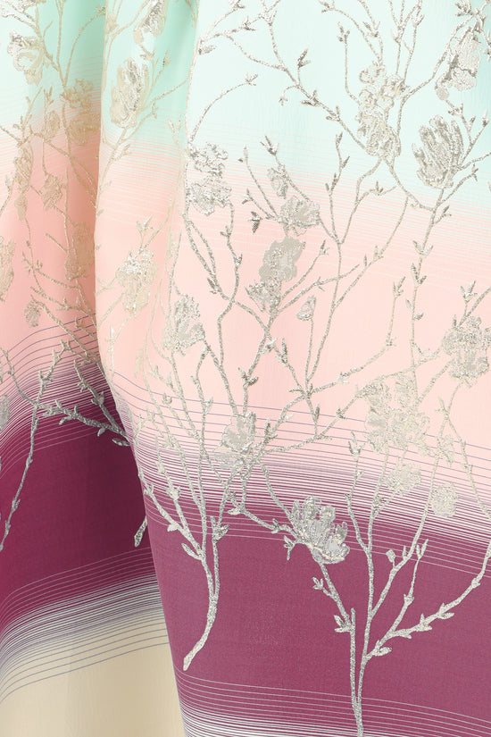 Indigo Colorblock Gradation Embroidered Maxi Tunic Dress