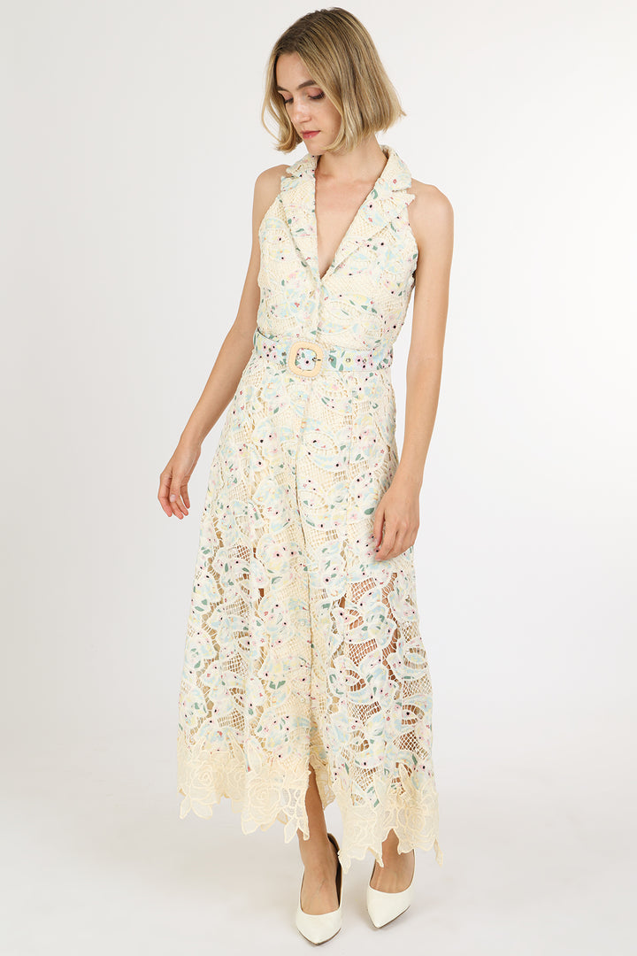 Antony Multicolor Floral Lace Mesh V-Neck Maxi Dress - Shop Beulah Style