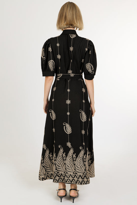 Wendy Contrast Jacquard Embroidered Maxi Shirt Dress - Shop Beulah Style
