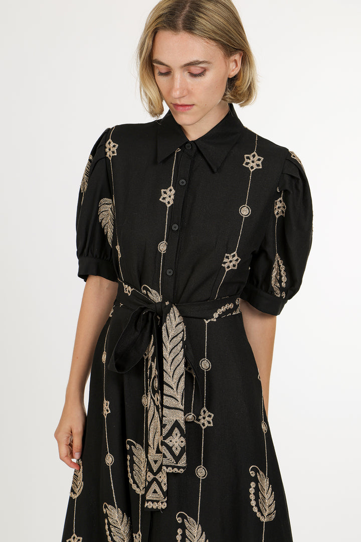 Wendy Contrast Jacquard Embroidered Maxi Shirt Dress - Shop Beulah Style