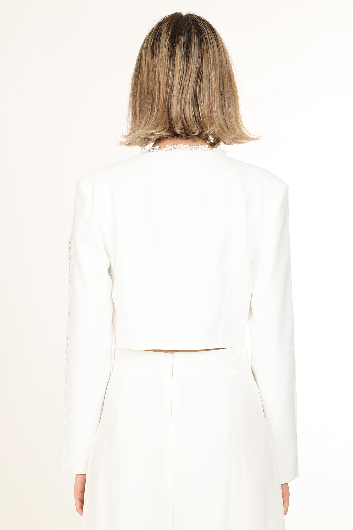 Sarah Lace Trim & Hollow Out Detail Embellished Crop Jacket