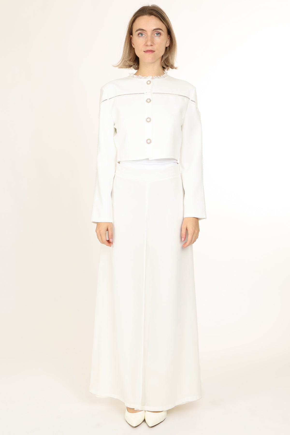 Sarah Lace Trim & Hollow Out Detail Embellished Crop Jacket