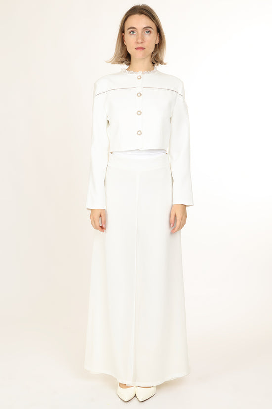 Sarah Lace Trim & Hollow Out Detail Embellished Crop Jacket