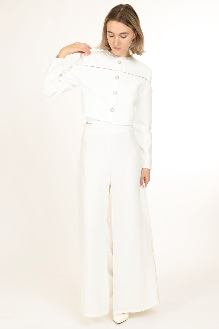 Sarah Lace Trim & Hollow Out Detail Embellished Crop Jacket