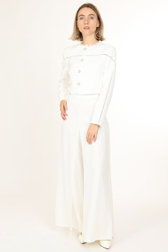 Sarah Lace Trim & Hollow Out Detail Embellished Crop Jacket