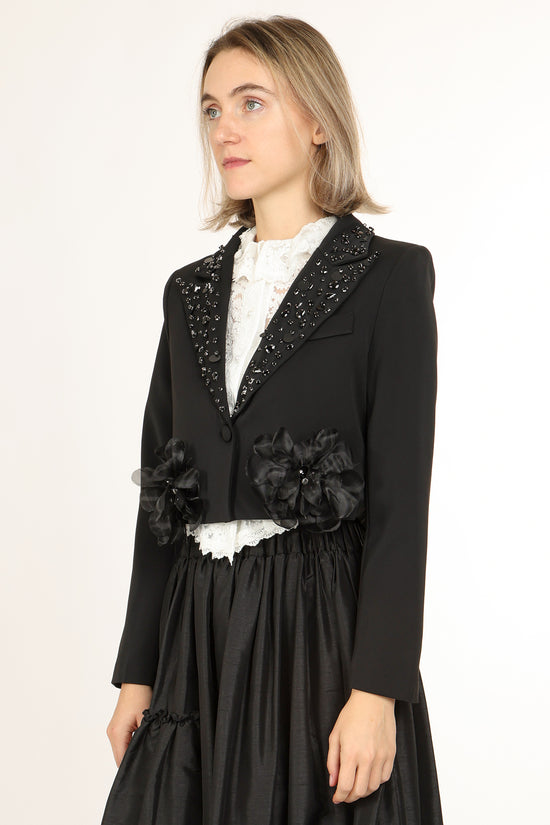 Micah Embellished Floral Tulle Applique Cropped Blazer