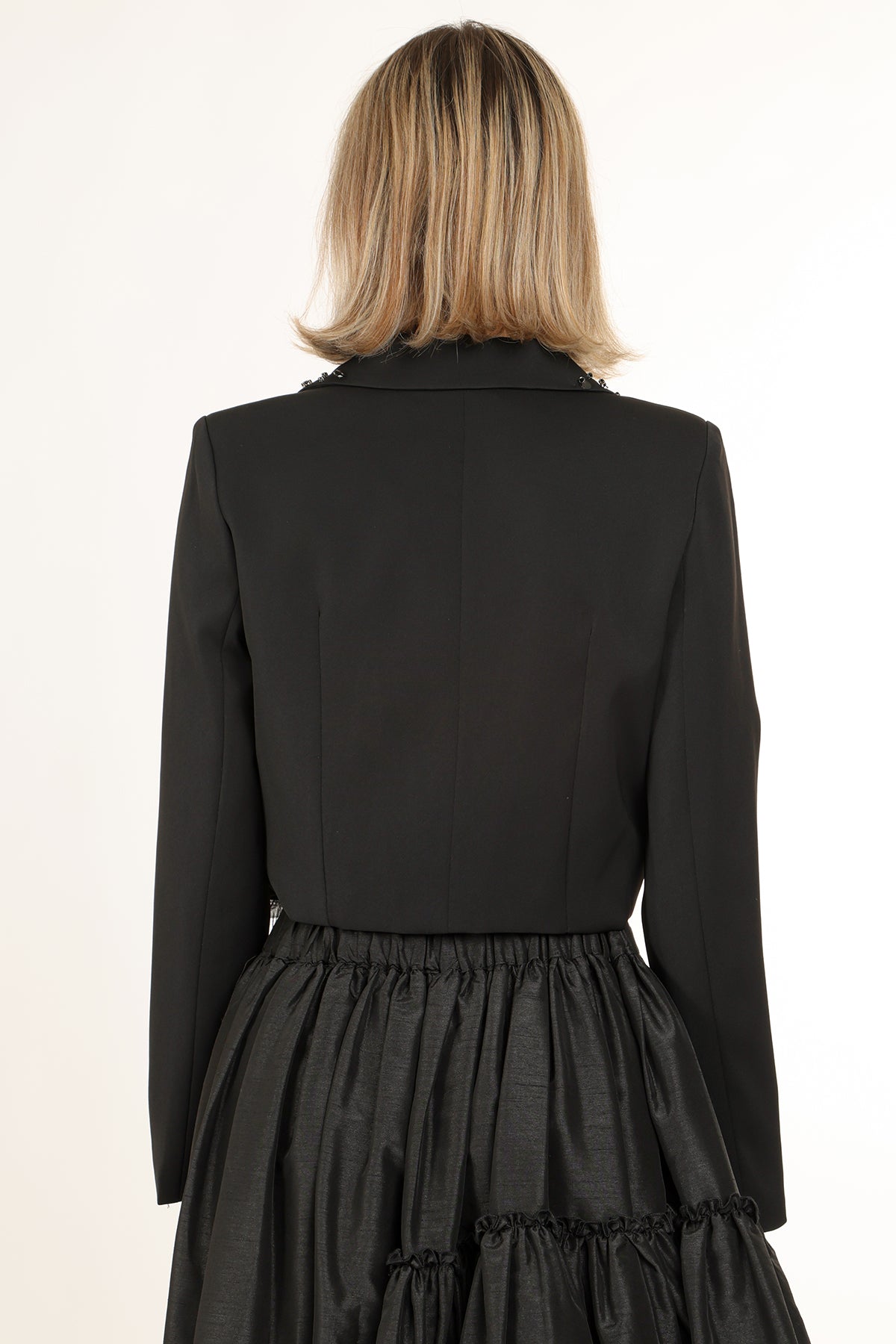 Micah Embellished Floral Tulle Applique Cropped Blazer