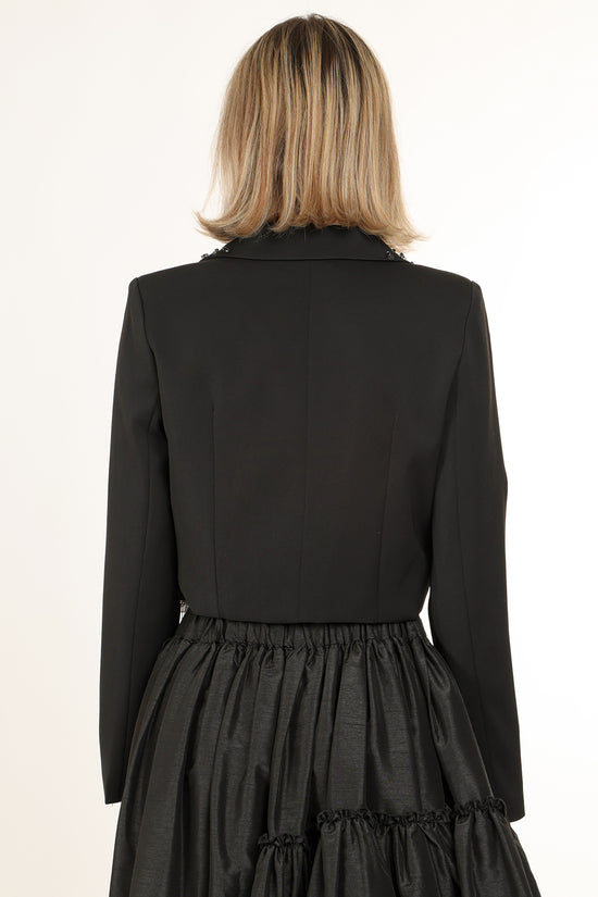 Micah Embellished Floral Tulle Applique Cropped Blazer