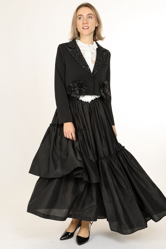 Micah Embellished Floral Tulle Applique Cropped Blazer